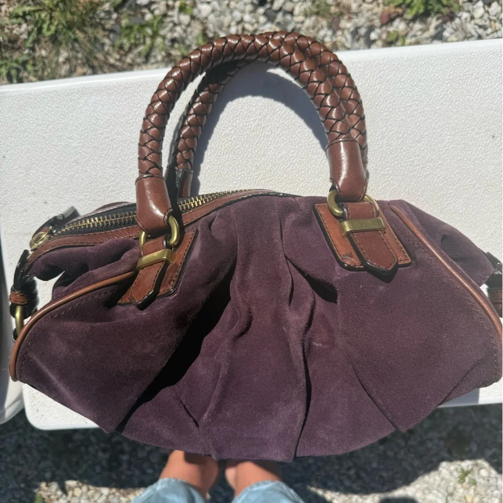 Banana Republic Plum Suede Shoulder Bag with Braided Handles - Picture 2 of 4
